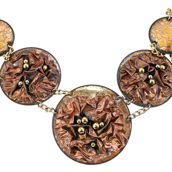 Artisan Brutalist Boho Coin Belt Sculptural Enamel 28-40” Greco Roman Influence - Picture 4 of 13